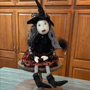Halloween Friendly Witch Doll with Mask and Hat Fabric Shelf Sitter 28"